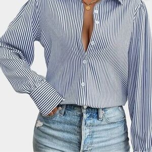 NWT Zeagoo Navy and White Striped Button Down Shirt